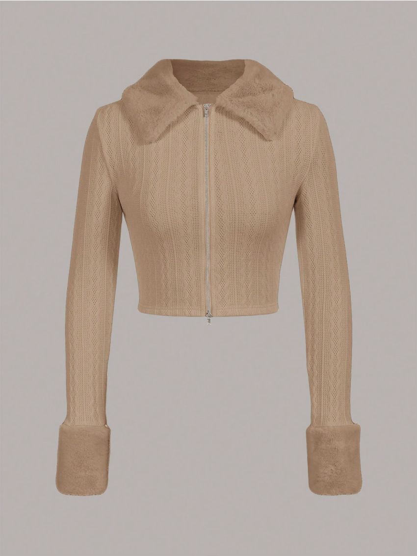 SHEIN Qutie Women's Knit Plush Collar Jacket