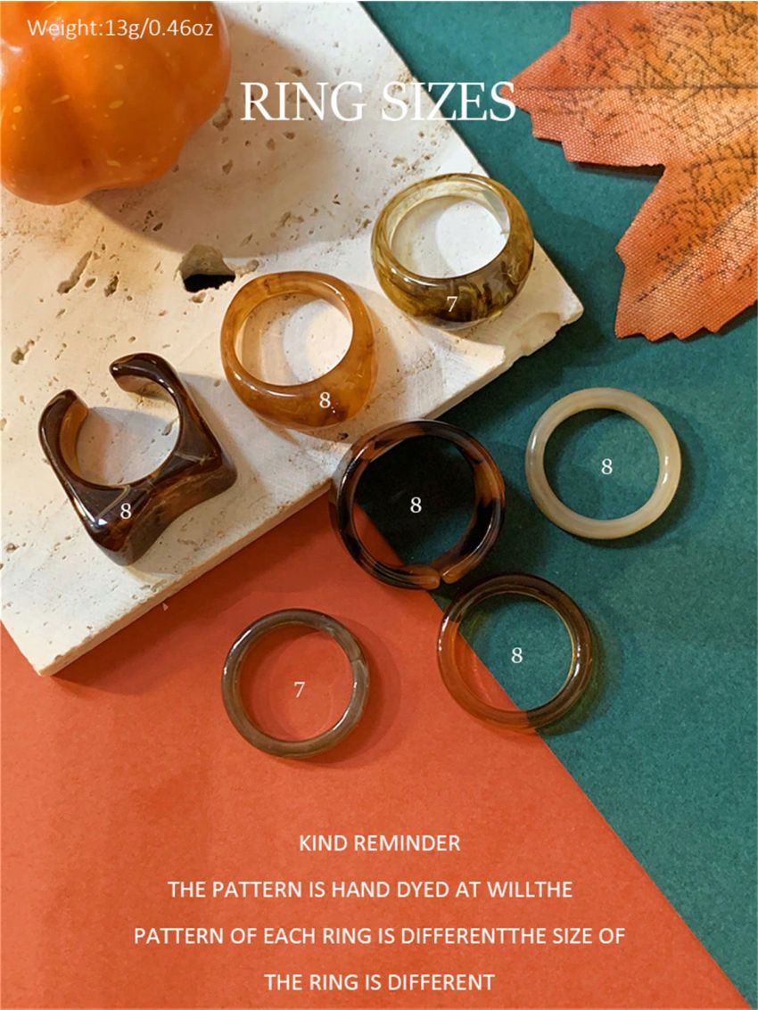 7-piece Set Of Thick Transparent Resin Rings With Personalized Matching Halo-dye Pattern And Irregular-shaped Rings (hand-made Halo-dye Process, Ring Patterns Are Different, And There Is Color Difference)