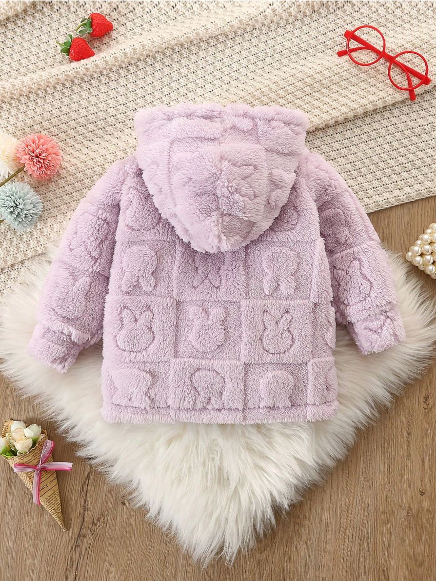 Baby Girl Solid Hooded Flannel Coat