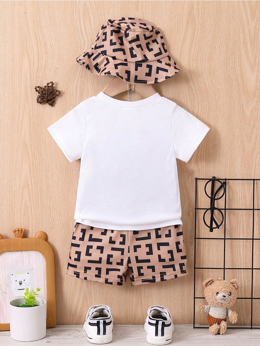 Baby Boy Geometric Printed Short Sleeve T-Shirt And Shorts Set
