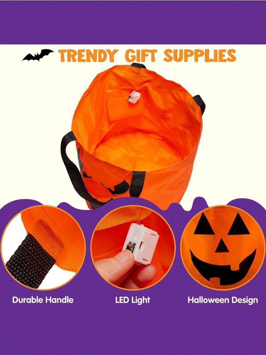 JOYIN 2 PCS Halloween Trick or Treat Bags LED Light Pumpkin Buckets Reusable Goody Bucket for Kids Halloween Birthday Party