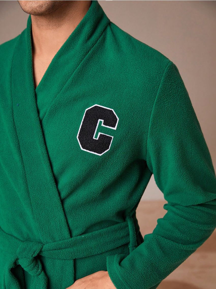 Men's Long Solid Color Waist Belted Bathrobe