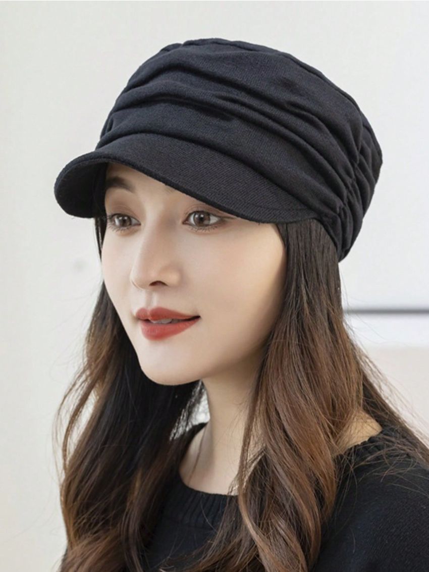 1pc Women's Warm Fleece Lined Short Brim Duckbill Cap For Autumn Winter