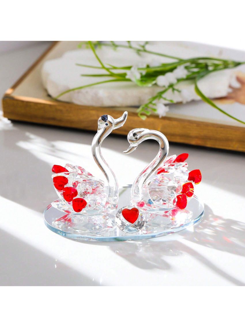 40th Wedding Anniversary Romantic Gifts for Couples Parents, 40 Years of Marriage Crystal Red Swan Figurine Decorations, Happy 40th Anniversary Ruby Present for Wife
