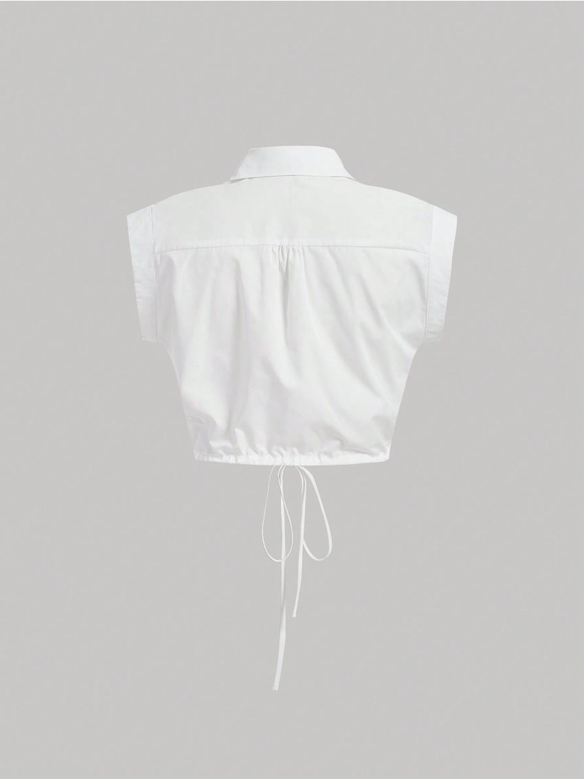 SHEIN MOD Solid Knot Hem Crop Shirt