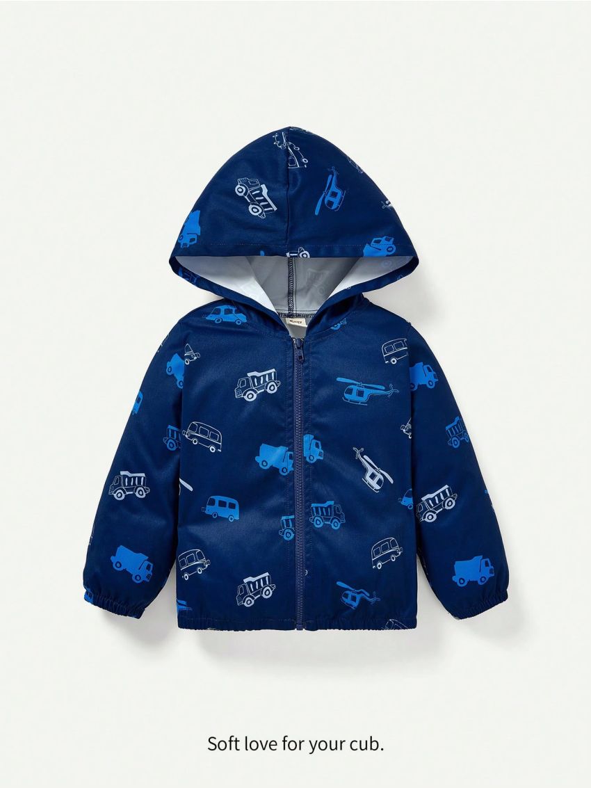 Cozy Cub Infant Boys' Zipper Front Casual Hooded Jacket With Cartoon Pattern