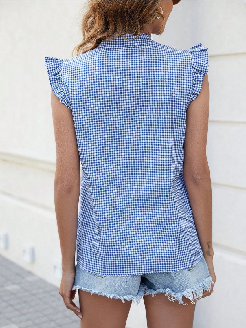 Women'S Two-Color Plaid Small Flying Sleeve Shirt