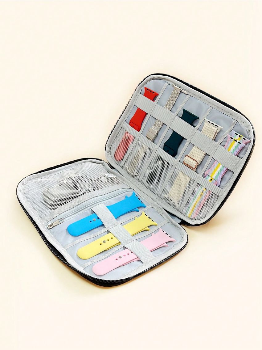 1pc Solid Color Watch Strap Storage Bag Compatible With Apple Watch Band And Face, Data Cable Organizer Pouch