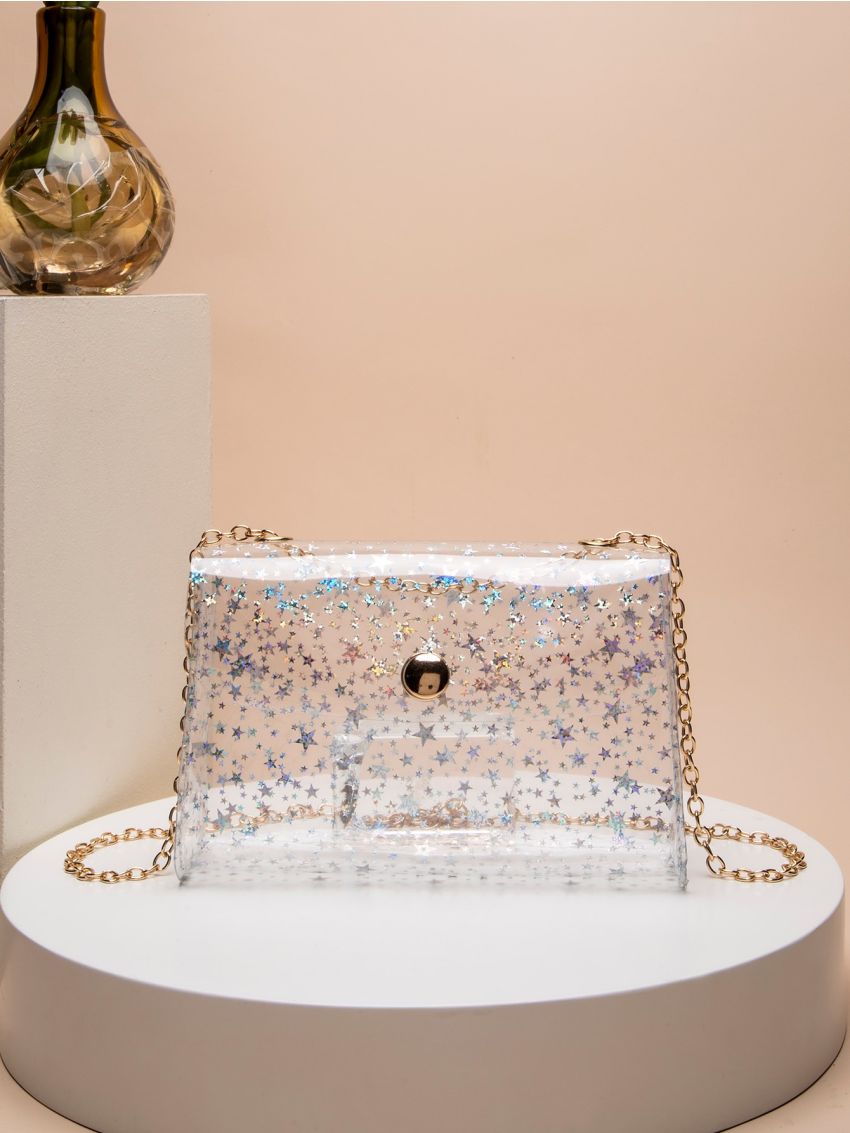 Clear Star Pattern Chain Square Bag