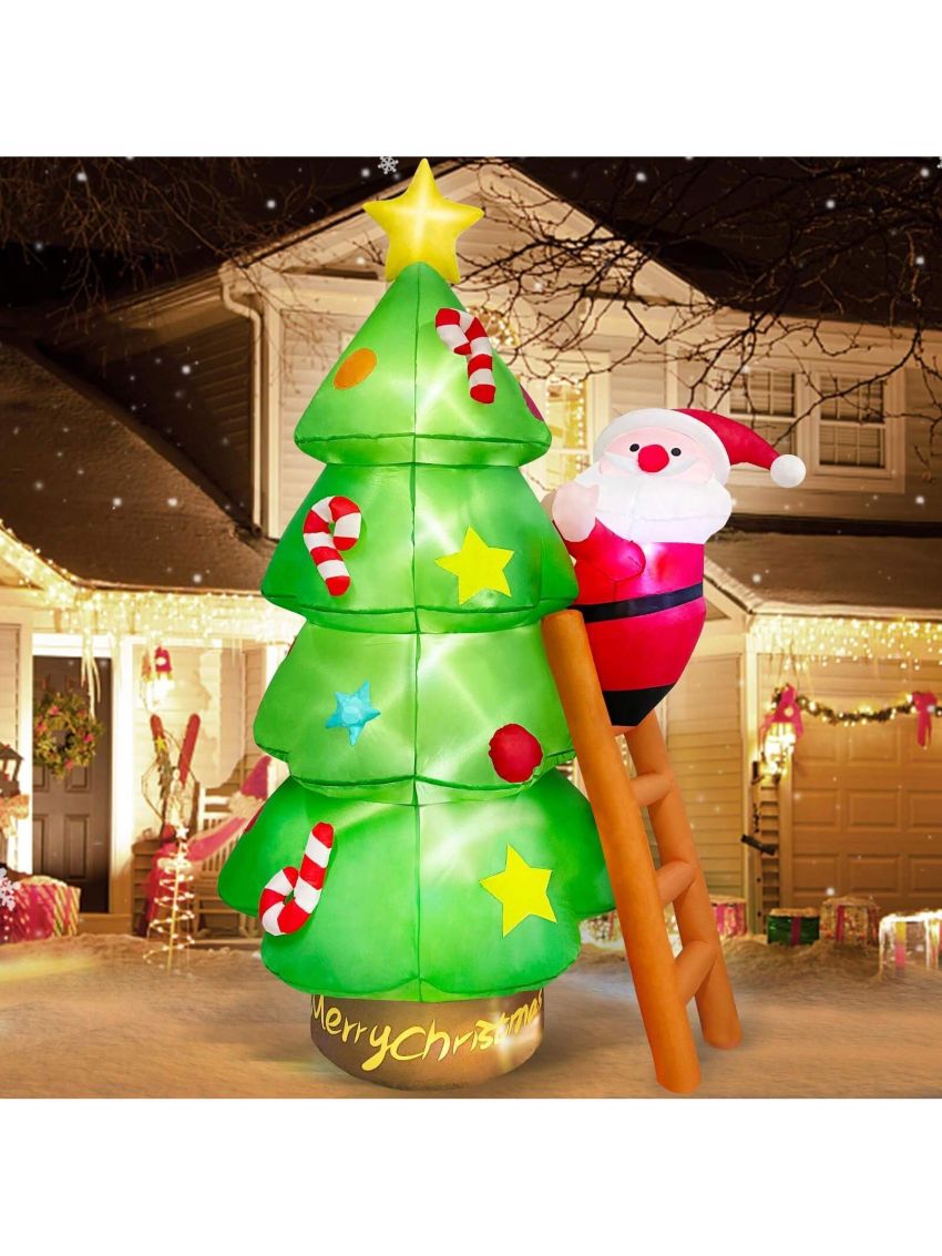 7 FT Inflatable Christmas Tree with Santa Claus Outdoor Decorations, Christmas Inflatables Tree Blow Up Yard Decoration Build-in LEDs Lighted Décor for Xmas Holiday Outside Garden Lawn Patio