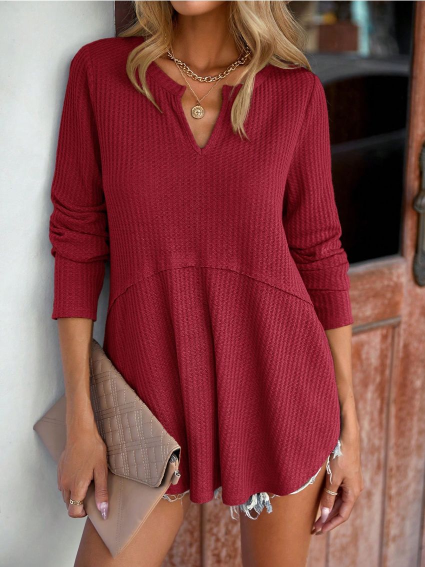 SHEIN LUNE Notched Neck Curved Hem Tee