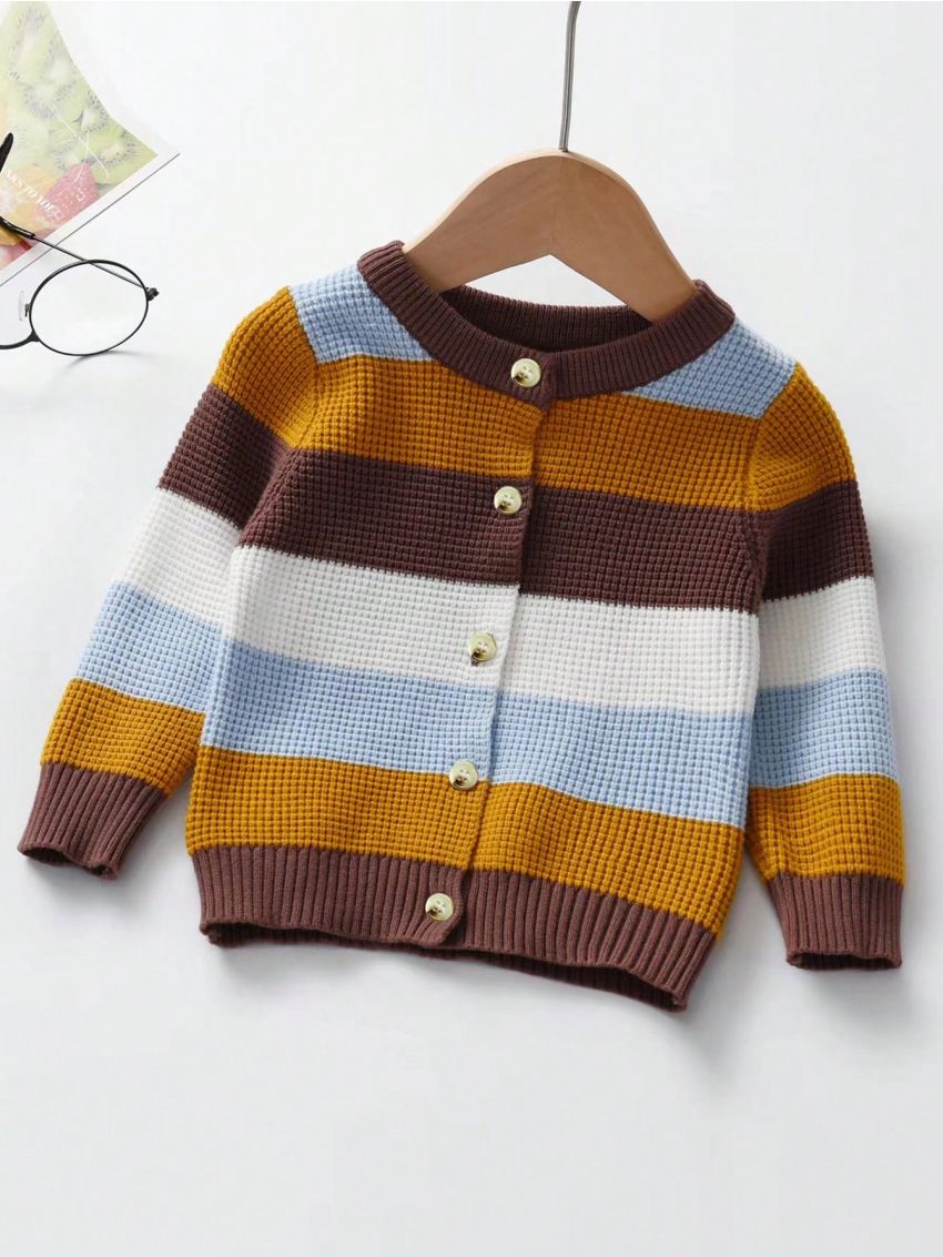 Baby Boy Striped Long Sleeve Round Neck Cardigan