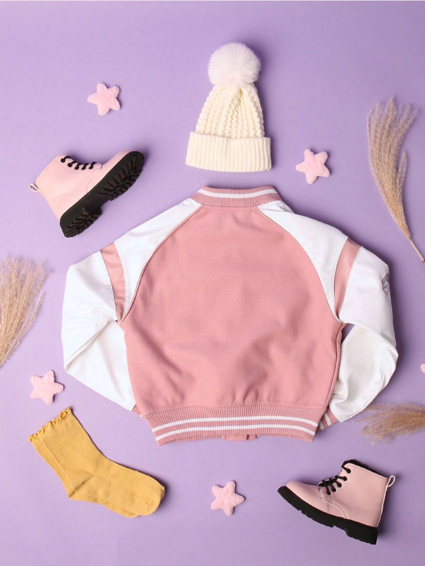 Girls' Sequined Number Embroidery Baseball Jacket