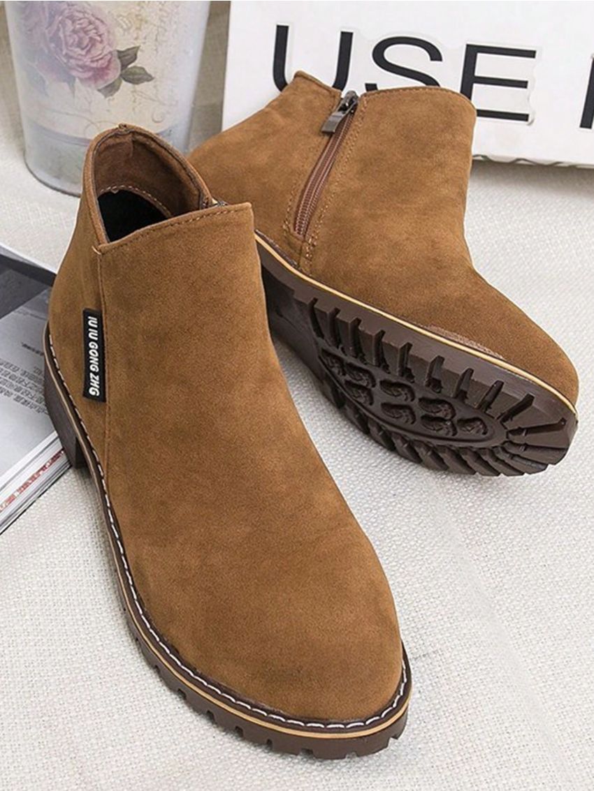 Women's Vintage Suede Square Heel Fashion Boots With Pointed Toe And Low Heel, Autumn/winter