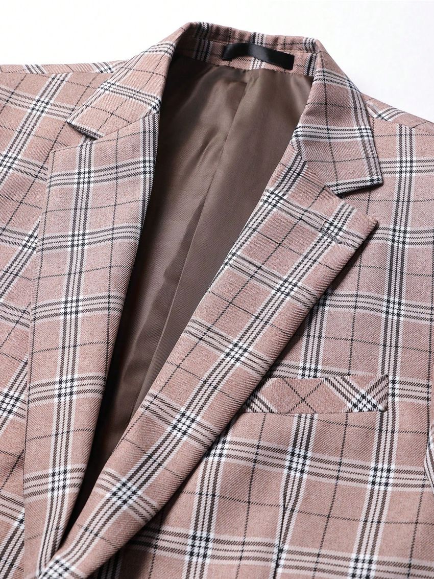 Men's Plaid Notched Lapel Suit Jacket