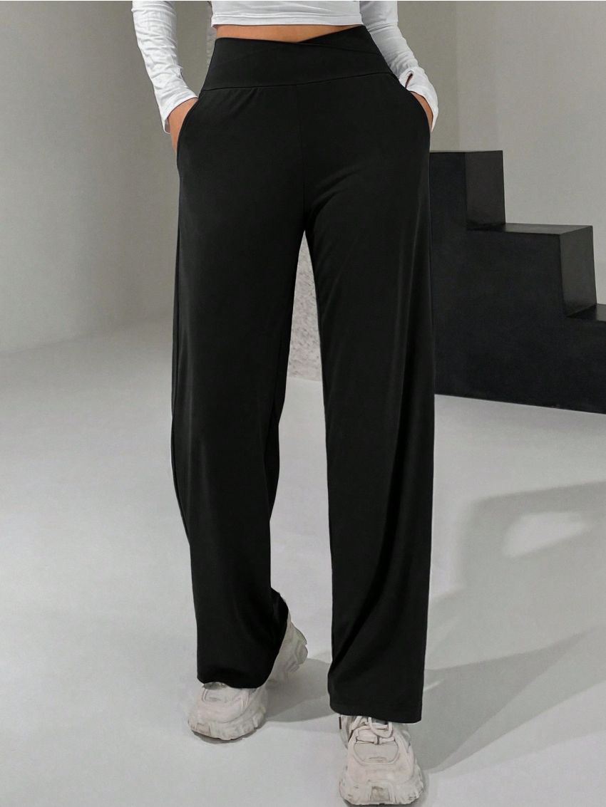 DAZY Ladies' Long Wide-Leg Pants With Cross High Waist Design