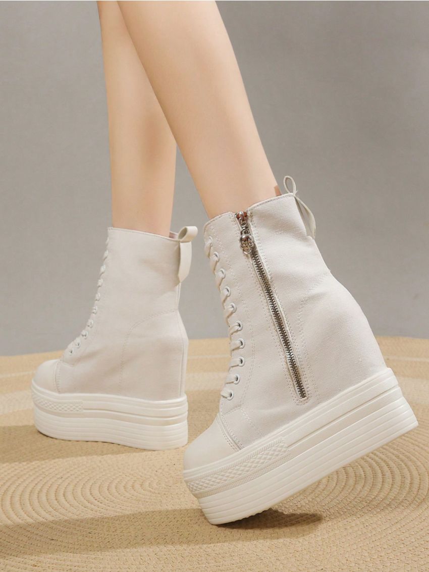 Ladies' High-top Wedge Heel Thick-sole Canvas Boots
