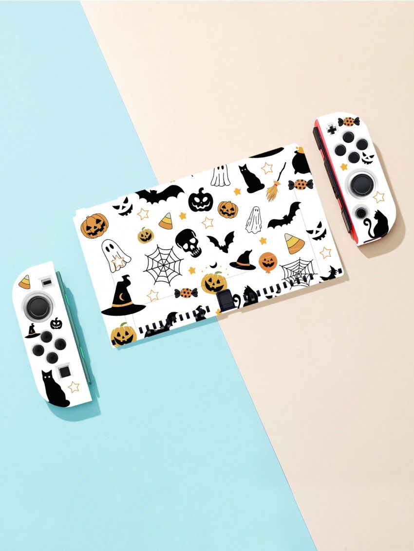 Lovely Silicone Protective Case With Skull, Ghost And Pumpkin Printed Compatible With Switch, Full Cover, Anti-drop