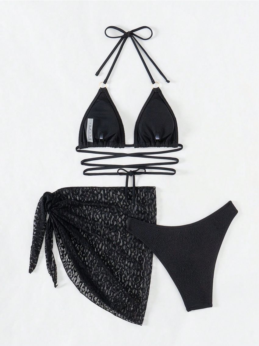 SHEIN Swim Mod Solid Color Halter Neck Bikini Swimsuit Set