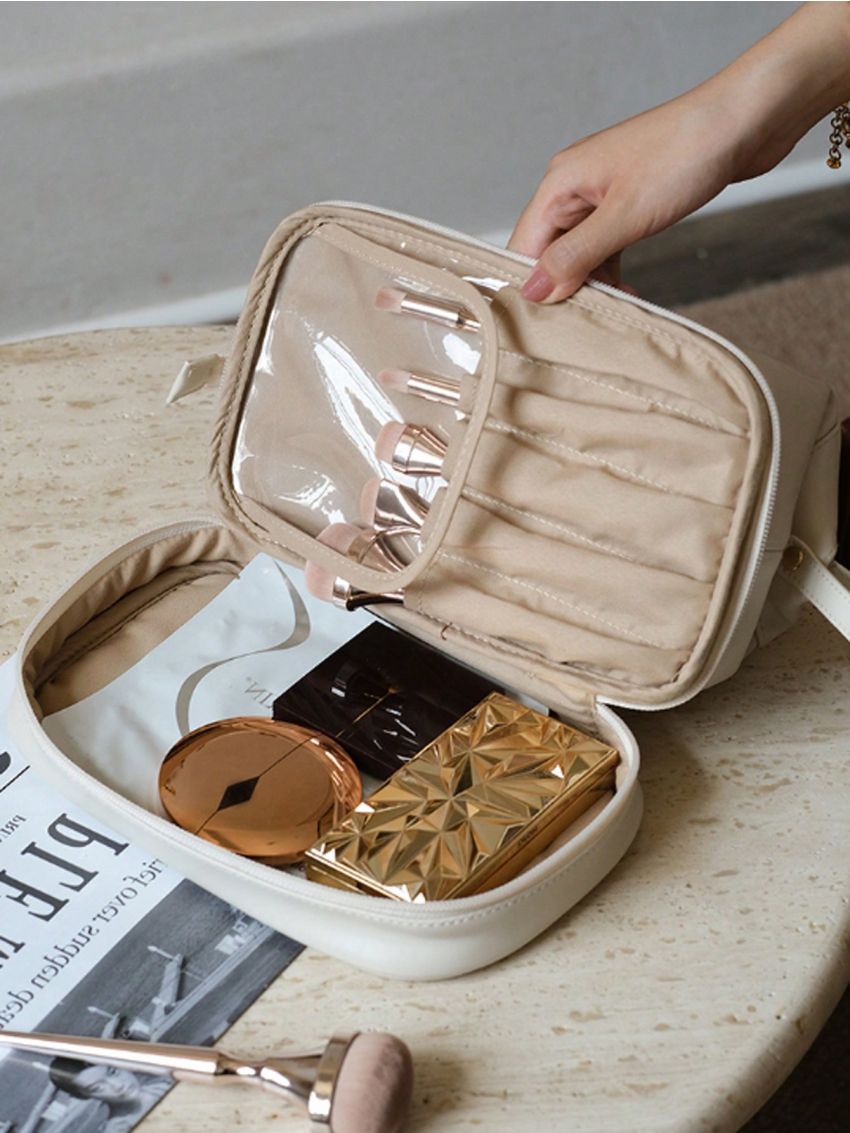 Double Layer Cloud Design Simple Portable Large Capacity Cosmetic Bag, Premium Travel Toiletry Bag For Business Trip