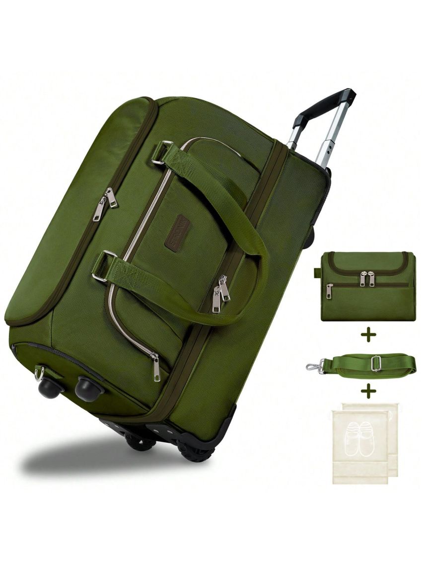 ETRONIK Large Weekender Bags with Shoes Compartment, Rolling Duffel Bag with Wheels, Waterproof Carry on Suitcase with Adjustable Strap for Overnight Trip, Toiletry Bag for Men Women
