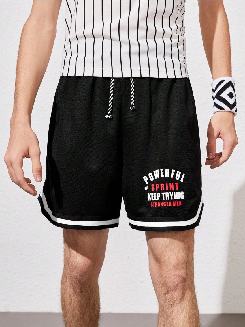 SHEIN Teenage Boys' Casual Color Block Sports Shorts With Letter Print