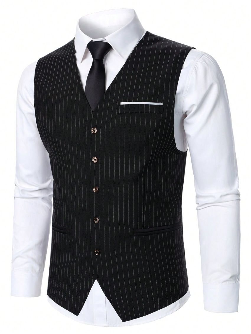 Manfinity Men's Striped Waistcoat Long Pants Business Suit Set