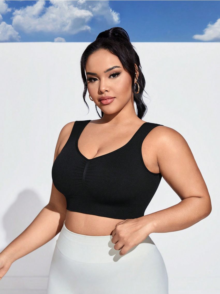 Yoga Futuristic Plus Size Women's Solid Color Hollow Out Back Cutout Sports Bra