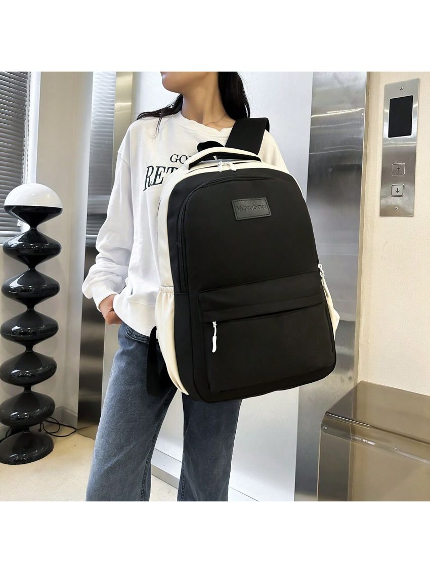 Campus Style Color Block Backpack With Simple Design, Fashionable And Multi-functional, Large Capacity