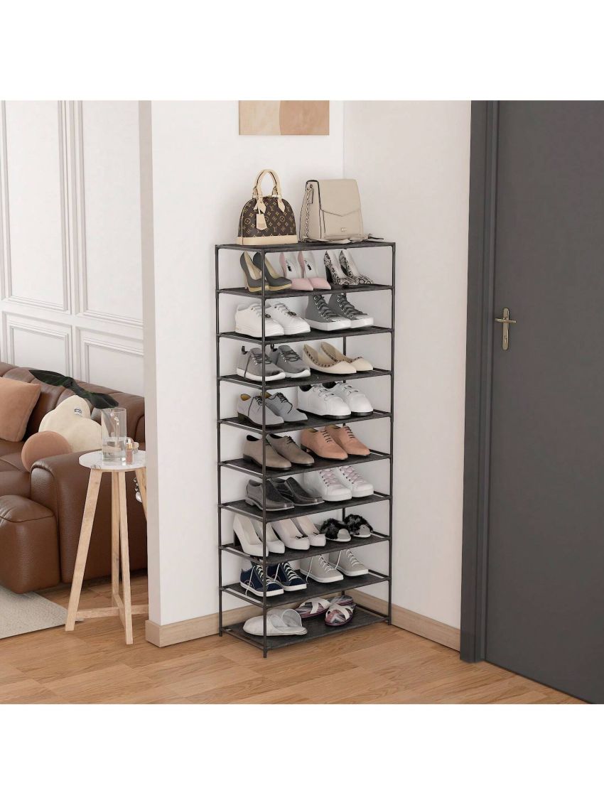 10 Tiers Shoe Rack, Simple Houseware 10-Tier Shoe Rack Storage Organizer 30-Pair, Easy Assembled Shoe Tower Stand, Sturdy Shoe Stand, Non-Woven Fabric Shoe Shelf Organizer Closet for Home, Black