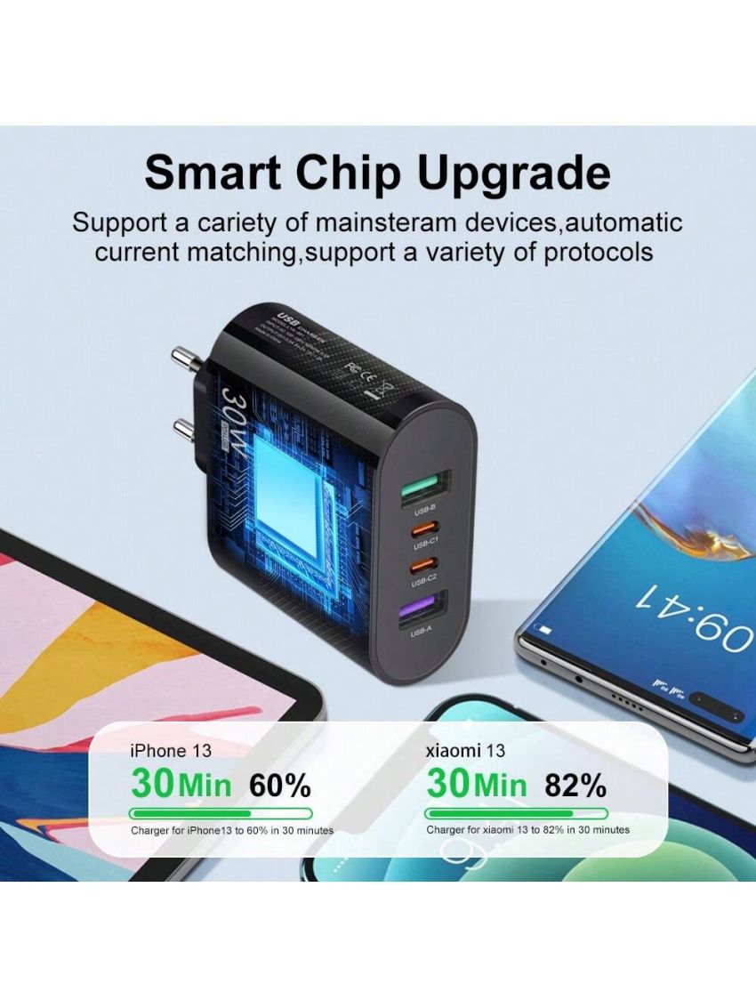 Black 3.5a Phone Charger, Multi-interface 2 Type-c Pd+2usb Charging Head, Portable Charger, Compatible With Xiaomi/huawei Adapter