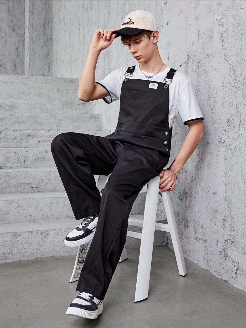 Boys' Bib Overall Jumpsuit In Checked Pattern For Teenagers