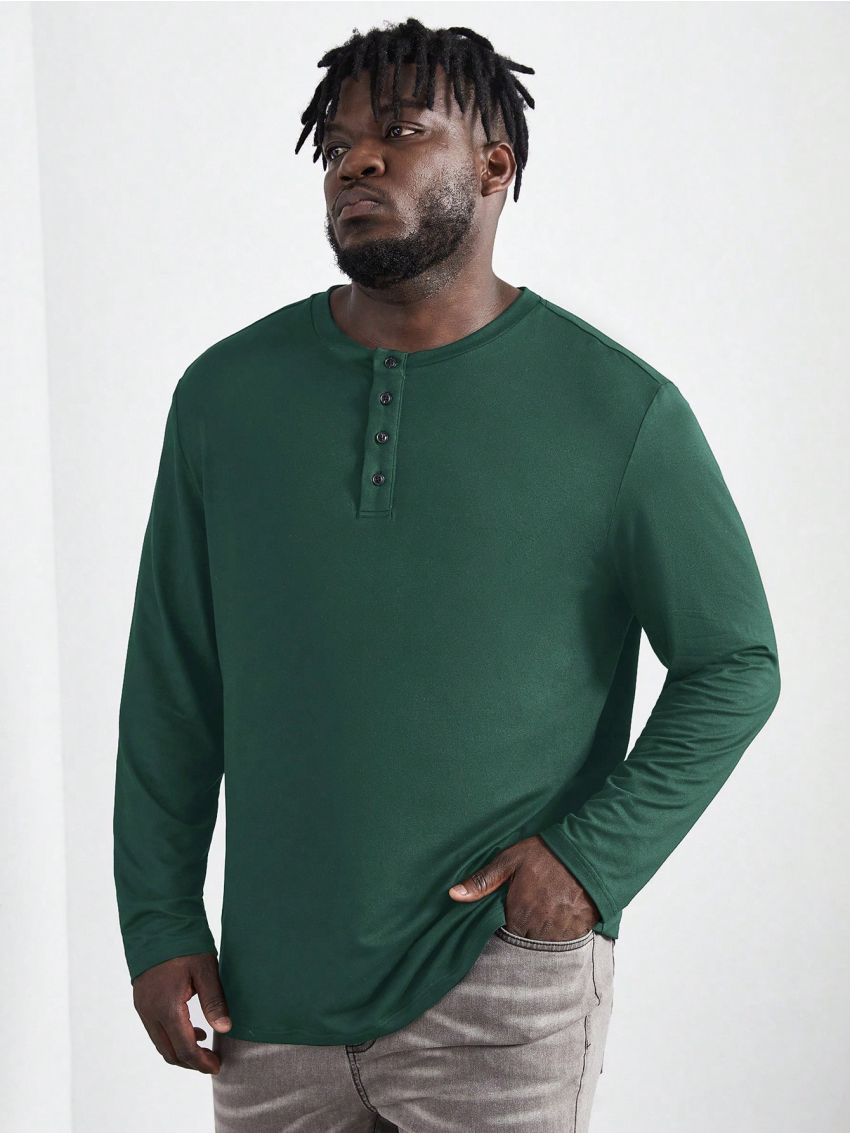 Manfinity Men's Plus Size Knotted Half-Button Knit Long Sleeve T-Shirt