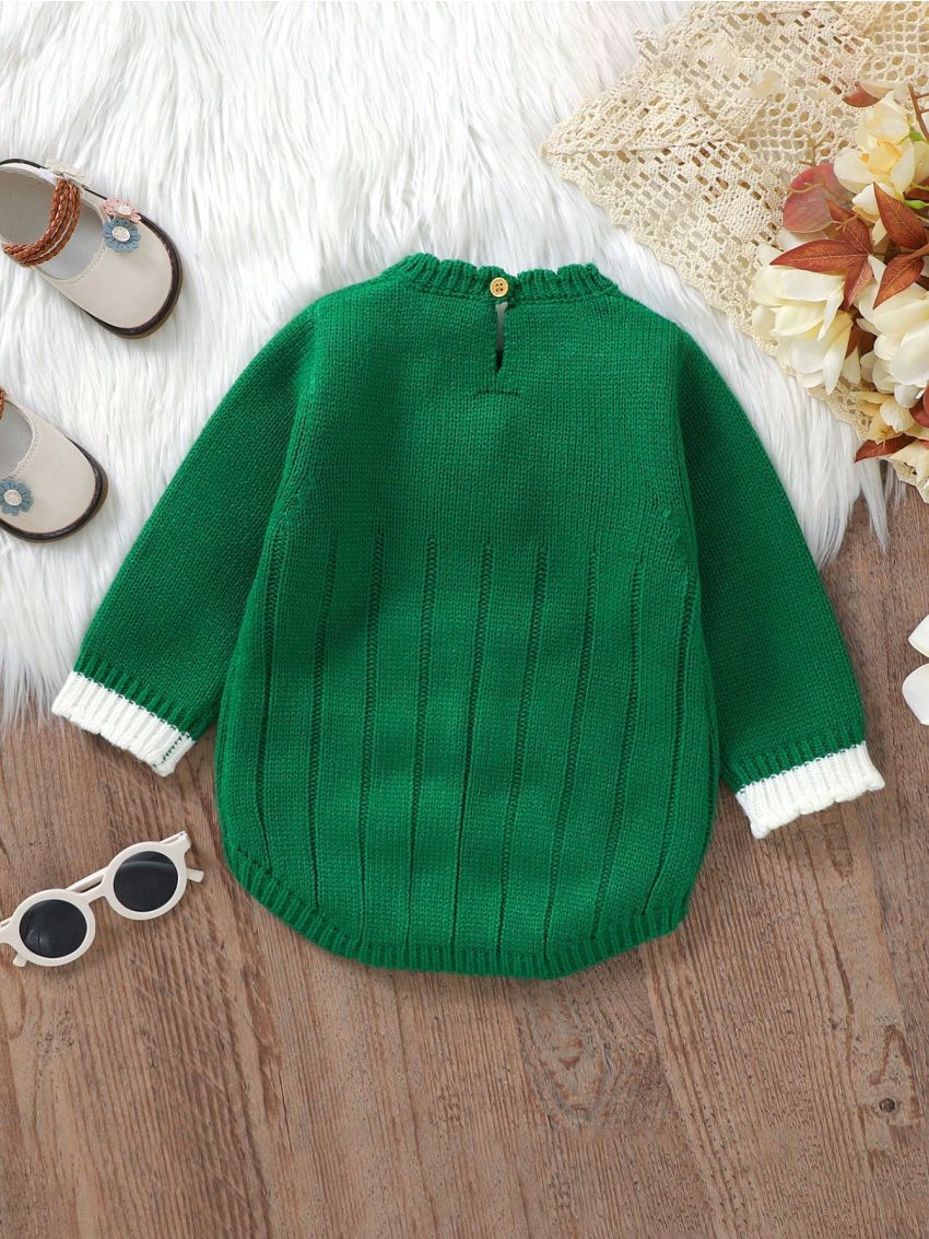 Baby Girl Contrast Trim Keyhole Back Knit Bodysuit