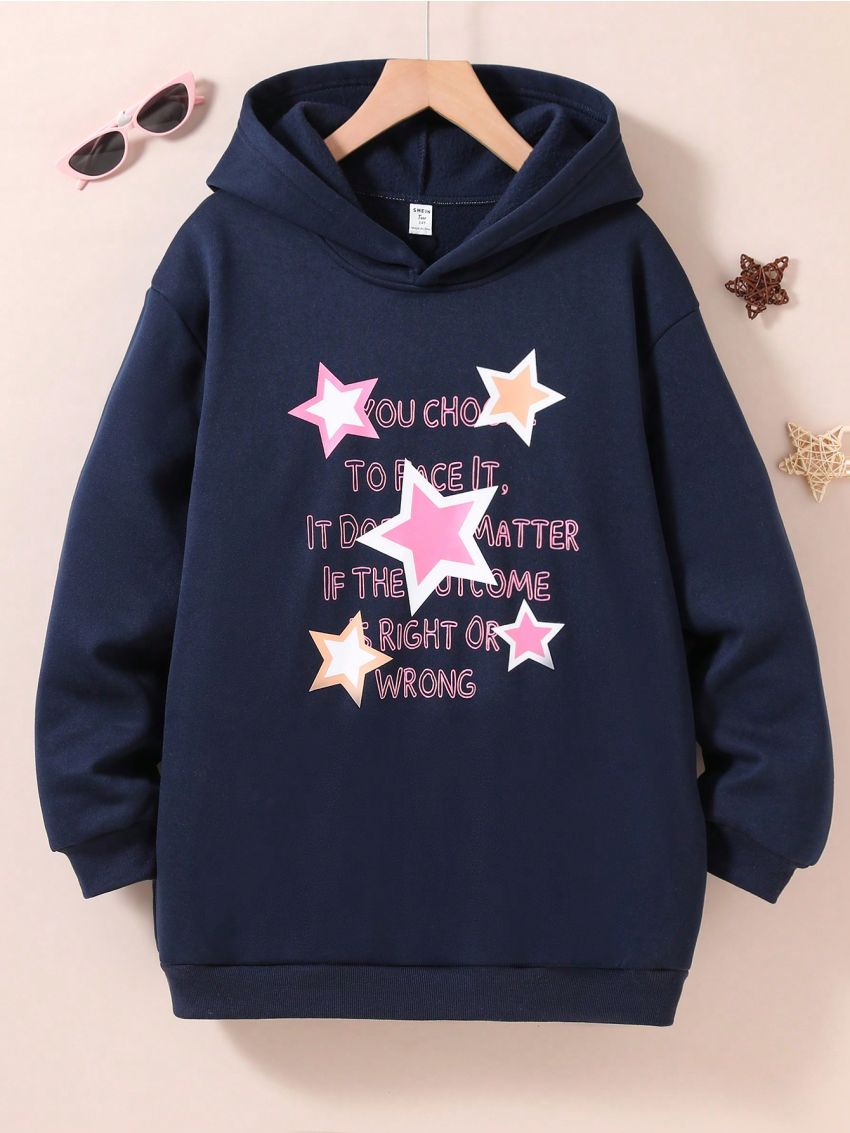 Teen Girls' Sweet And Cool Star Printed Hoodie