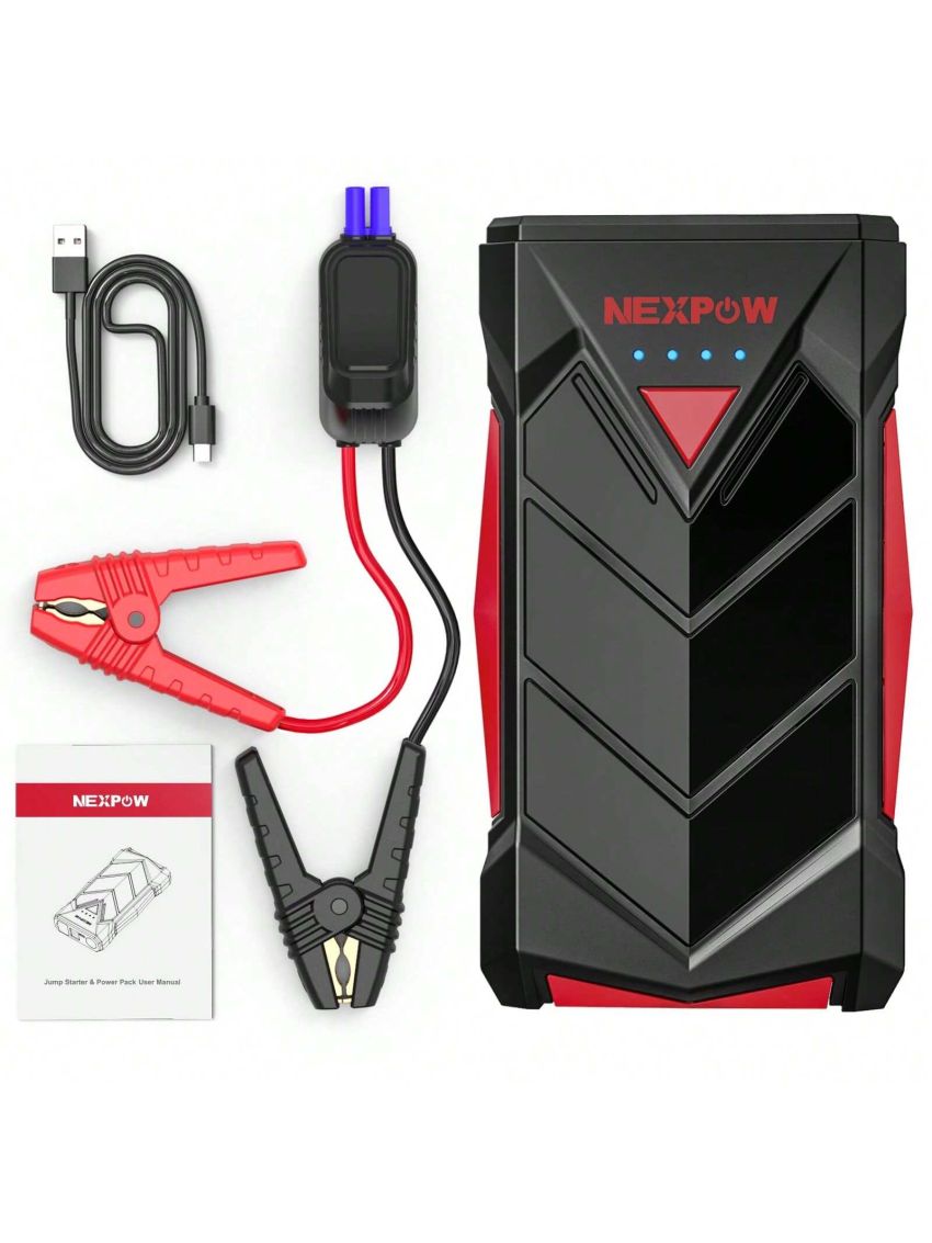Portable,12V Car Battery Jump Starter Power Pack with USB Quick Charge (Up to 7L Gas or 5.5L Die Engine) Battery Booster with Built-in LED Light