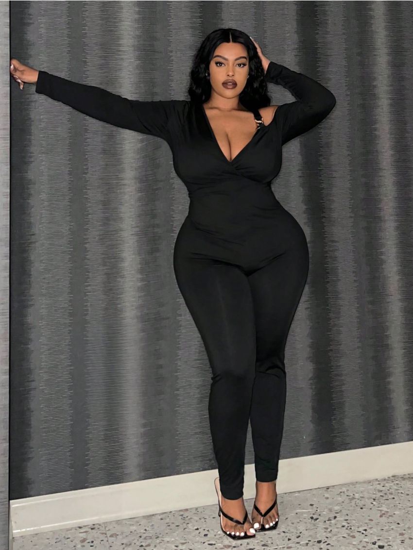 SHEIN Slayr Plus Size Women'S Irregular Collar Slim-Fit Jumpsuit