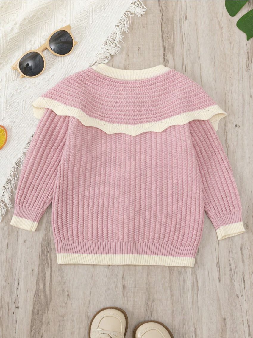 Baby Girls' Contrast Trim Long Sleeve Cardigan