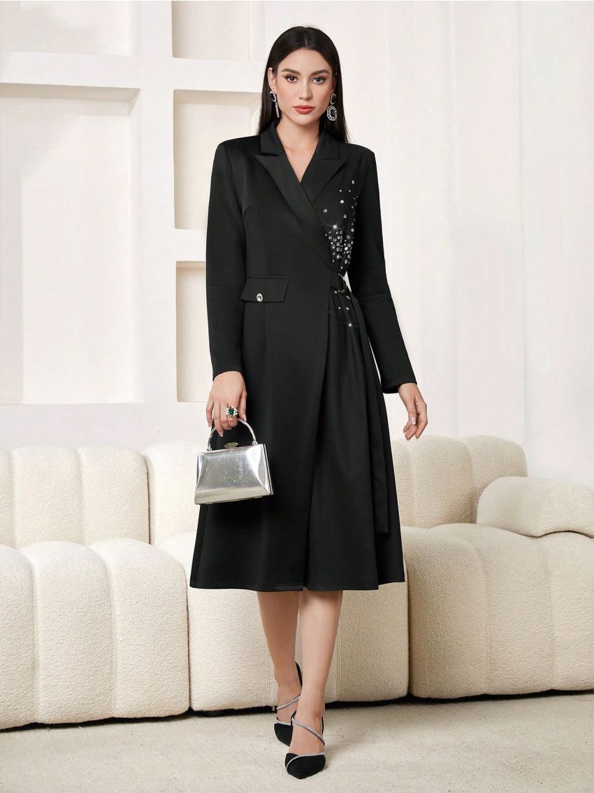 SHEIN Modely Women'S Bling Bling Diamond Wrapped Lapel Suit Jacket