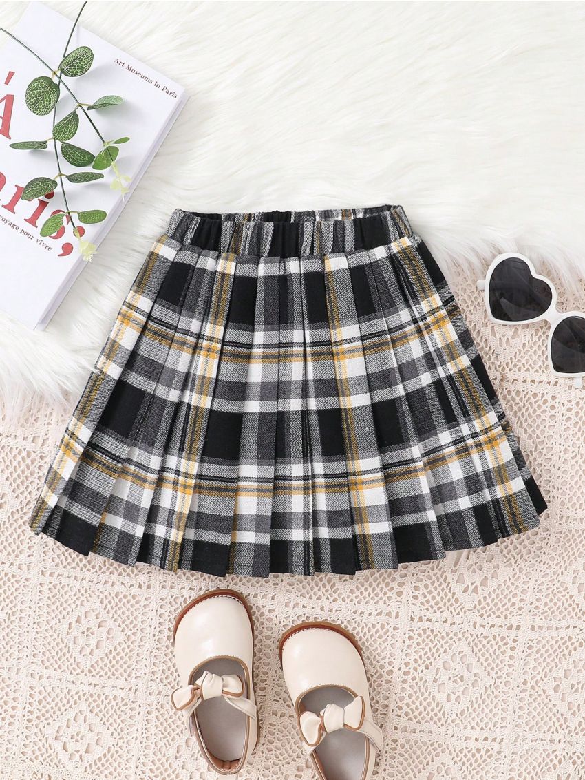 SHEIN Kids CHARMNG Young Girl Plaid Pleated Skirt