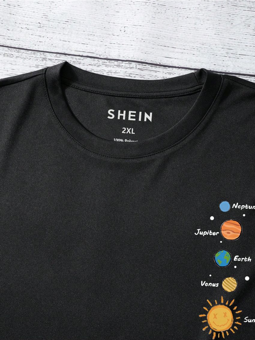 Men'S Plus Size Printed Short Sleeve Casual T-Shirt With Letter Pattern