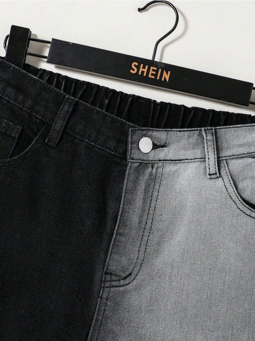 SHEIN Teen Boys' Casual Loose Mid-Rise Two-Tone Denim Straight Leg Jeans
