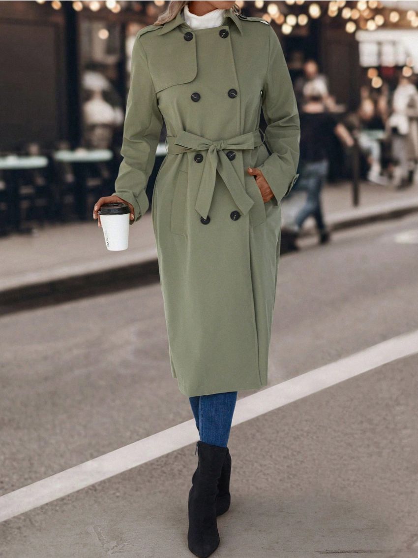 Double Breasted Slant Pocket Trench Coat