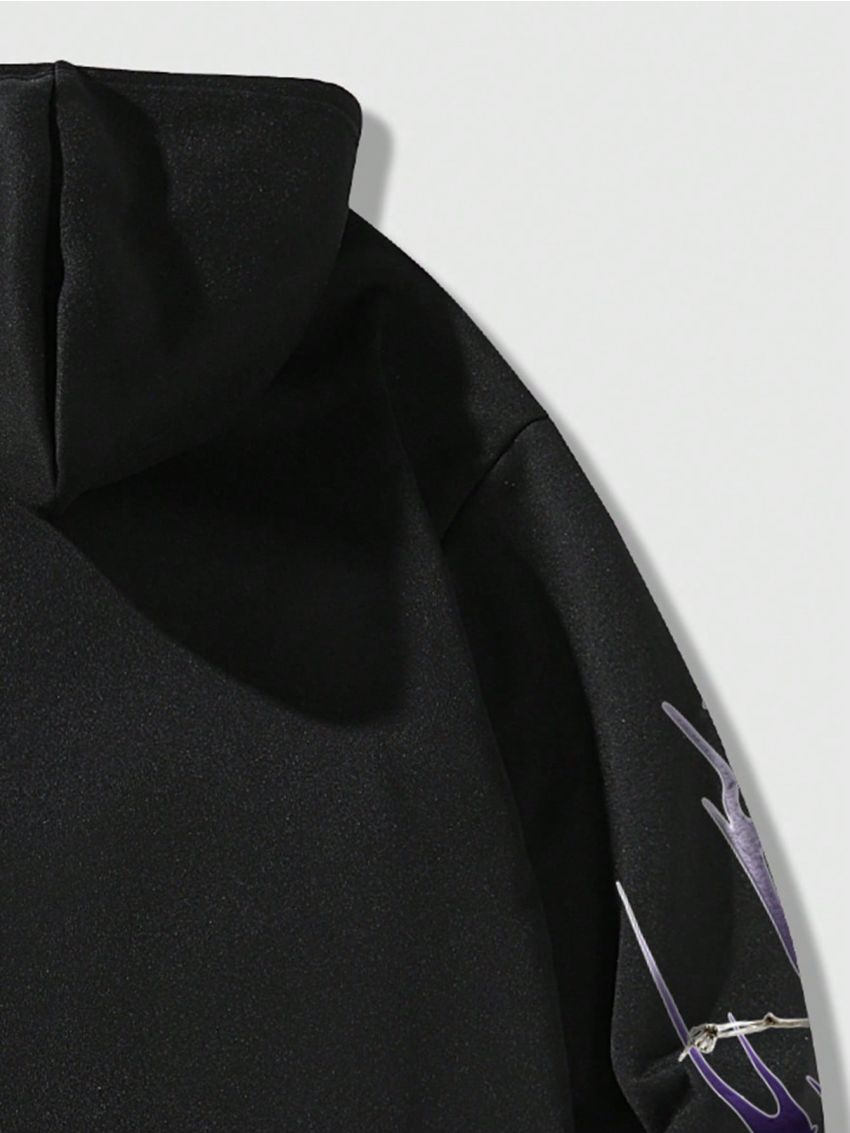 ROMWE Grunge Punk Men's Letter Skull Printed Zip Up Hoodie