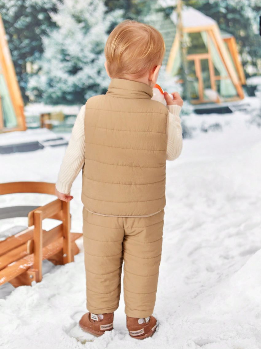 SHEIN Baby Boy Flap Pocket Vest Jacket & Pants