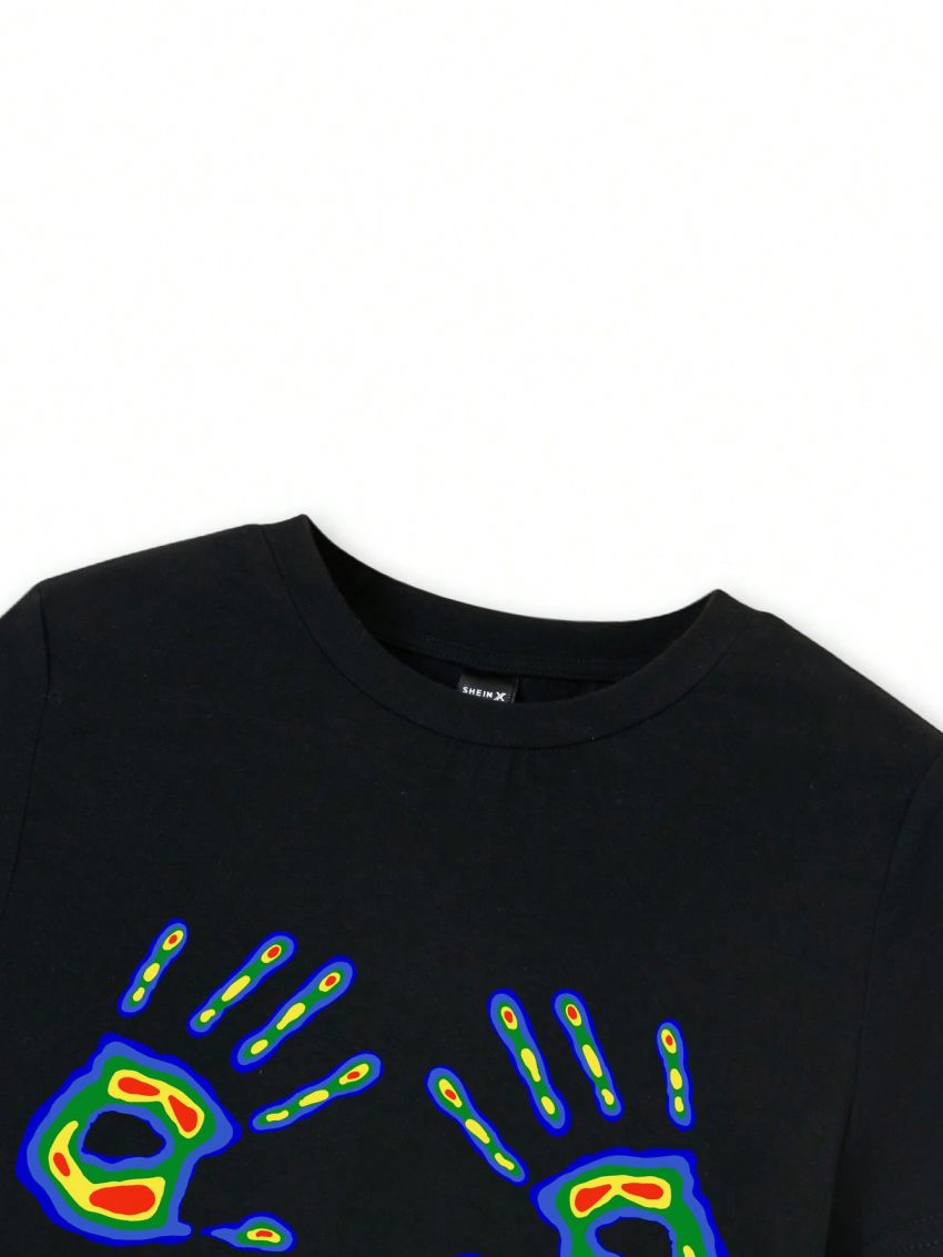 Alice Ladies' Slim Fit Cropped T-Shirt With Heat Transfer Print And Round Neckline