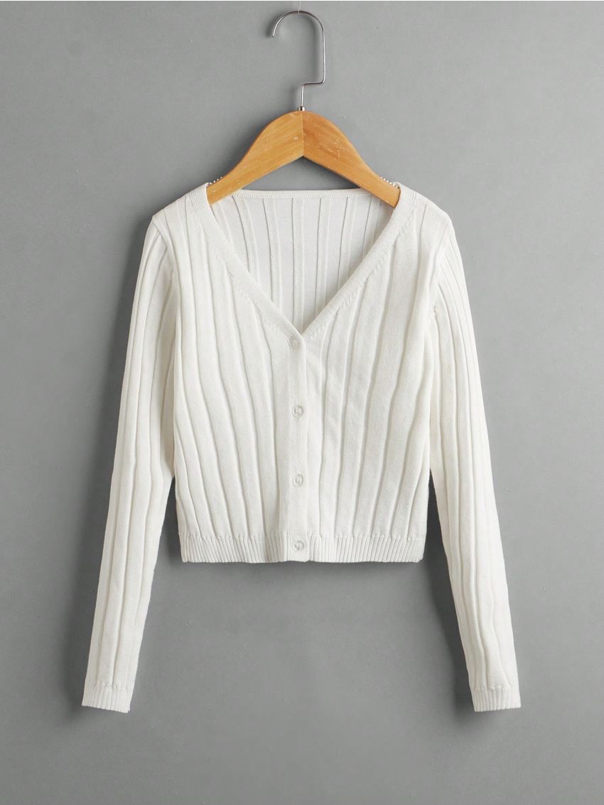 Girls' Knitted Cardigan Sweater With Button Closure, Solid Color