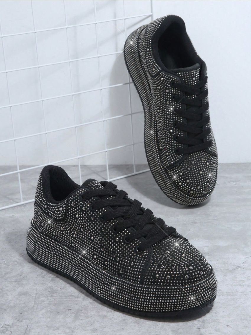 Rhinestone Decor Lace-up Front Skate Shoes