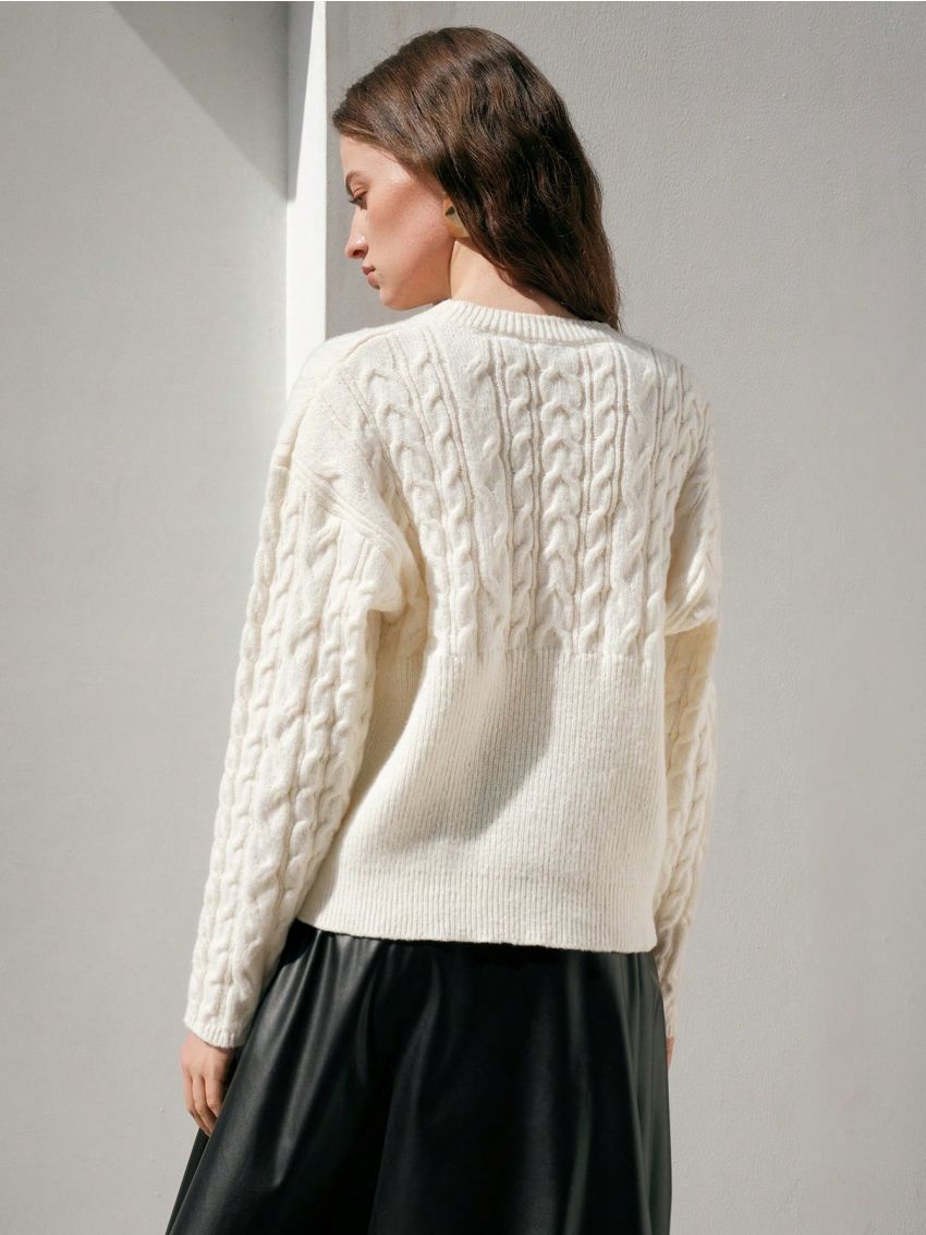 Anewsta Cable Knit Drop Shoulder Sweater