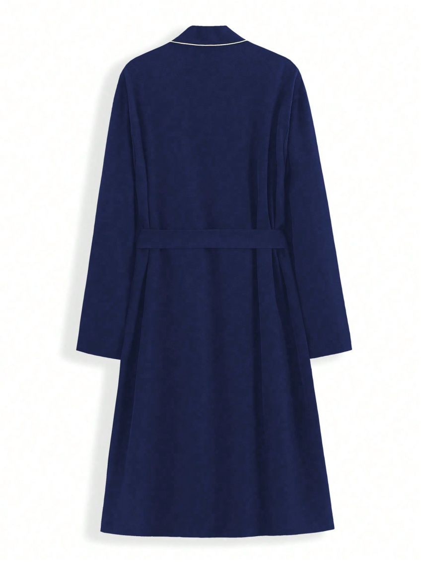 Men Contrast Binding Belted Lounge Robe